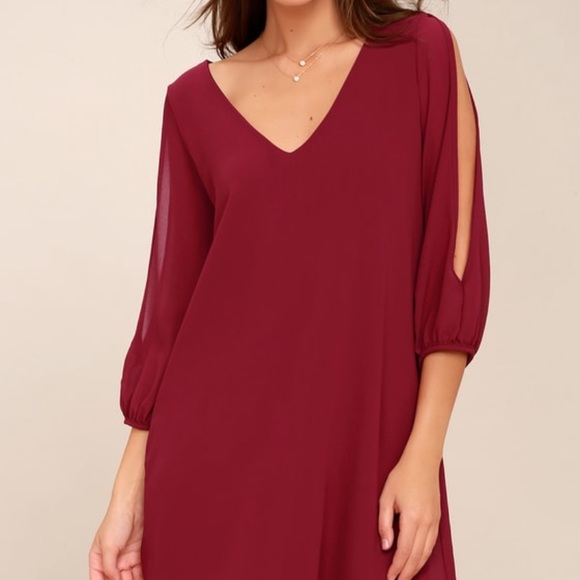 LULUS Shifting Dears Wine Red Long Sleeve Dress - Picture 2 of 8